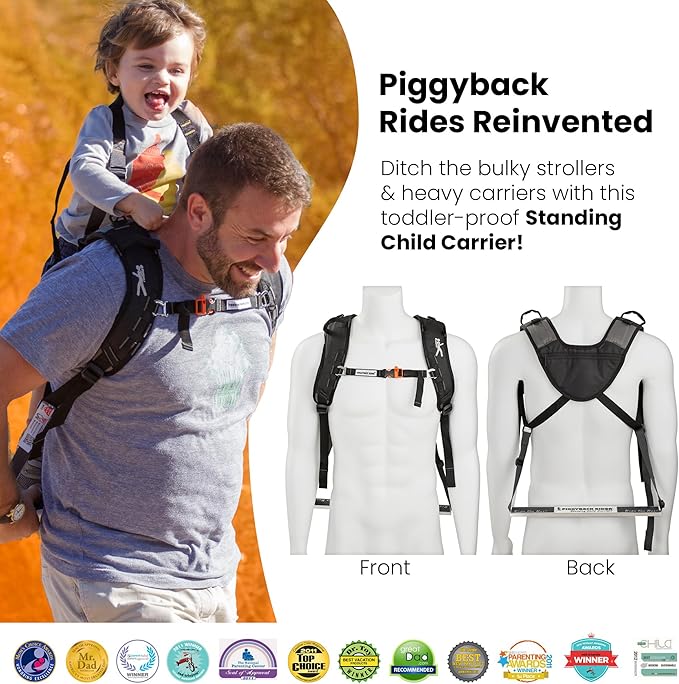 Piggyback Scout Standing Toddler Carrier Backpack - 2-Piece Bundle for Hiking & Travel with Secure Child Safety Harness Included - for Ages 2-4 (Under 50 lbs) - No Accessories Included
