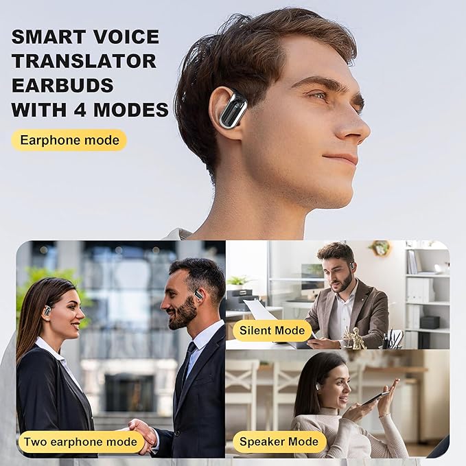 Wireless Earbuds, Translation Earbuds Real Time- Audifonos Traductores Inglés Español, 3-in-1 Translator Earbuds with 144 Languages, HF Sound, Bluetooth 5.4 Headphones for Travel Sport Workout (White)