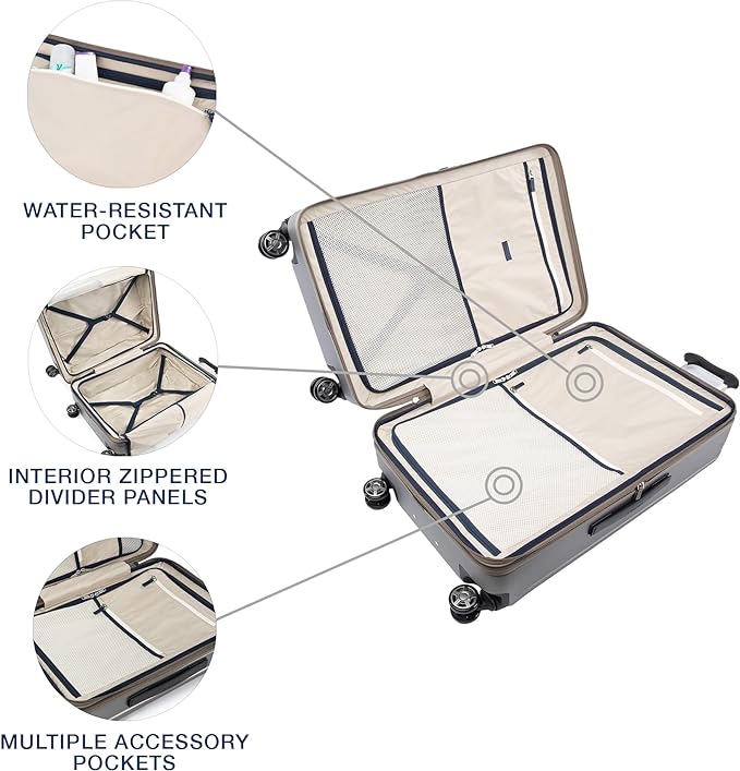 Travelpro Platinum Elite Hardside Expandable Spinner Wheel Luggage TSA Lock Hard Shell Polycarbonate Suitcase, Metallic Sand, 2-Piece Set (21/25)