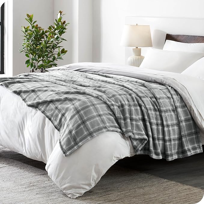 Bare Home Textured Fleece Blanket - Throw/Travel - Ultra-Soft Lightweight for Bed, Sofa, and Couch - Luxury Microplush - Cozy Warm Blanket (Throw/Travel, Tartan Plaid)