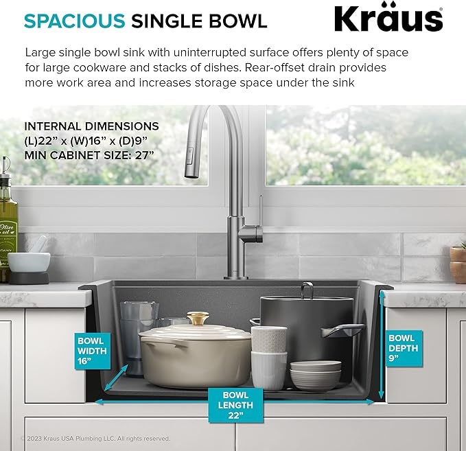 KRAUS Bellucci 25-inch Granite Workstation Drop In Top Mount Single Bowl Kitchen Sink in Metallic Black with Accessories, KGTW12-25MBL