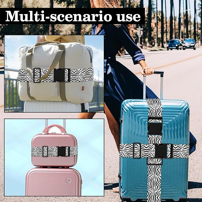 Zebra Luggage Straps for Suitcases TSA Approved, Luggage Identifiers for Suitcase, Adjustable Suitcase Strap for Baggage Security with Cute Patten, Travel Necessary Accessories (2Pack)