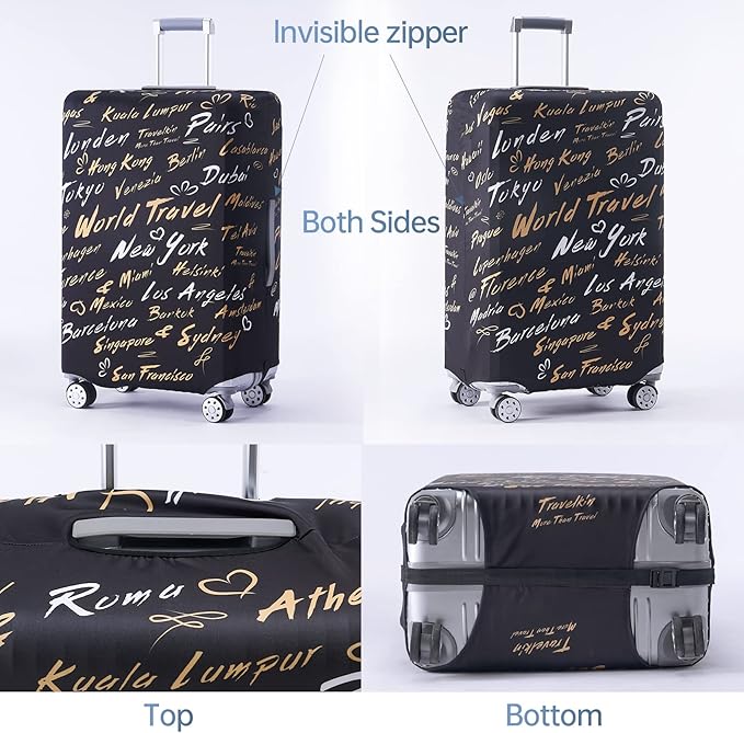 Travelkin Luggage Covers For Suitcase Tsa Approved,Suitcase Cover Protector Fit 18-32 Inch Luggage (World City, L)