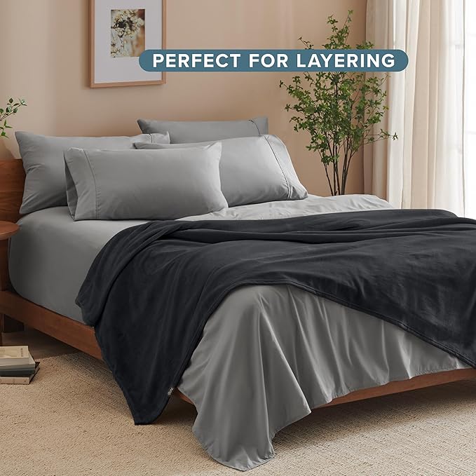 Bare Home Fleece Blanket - Full/Queen - Ultra-Soft Lightweight for Bed, Sofa, and Couch - Luxury Microplush - Cozy Warm Blanket (Full/Queen, Black)