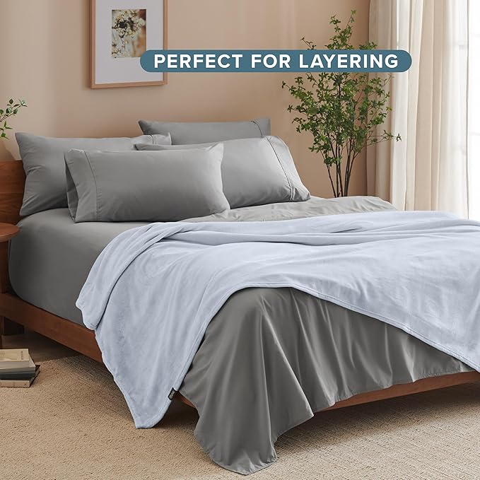 Bare Home Fleece Blanket - Twin/Twin Extra Long - Ultra-Soft Lightweight for Bed, Sofa, and Couch - Luxury Microplush - Cozy Warm Blanket (Twin/Twin XL, Blue Mist)