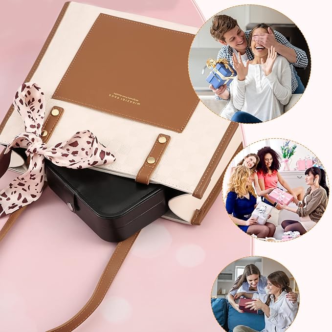 Travel Jewelry Box, PU leather Small Jewelry Organizer For Female Girls, double layer portable mini travel case for storing earrings, rings, necklaces.(Black 2pcs)