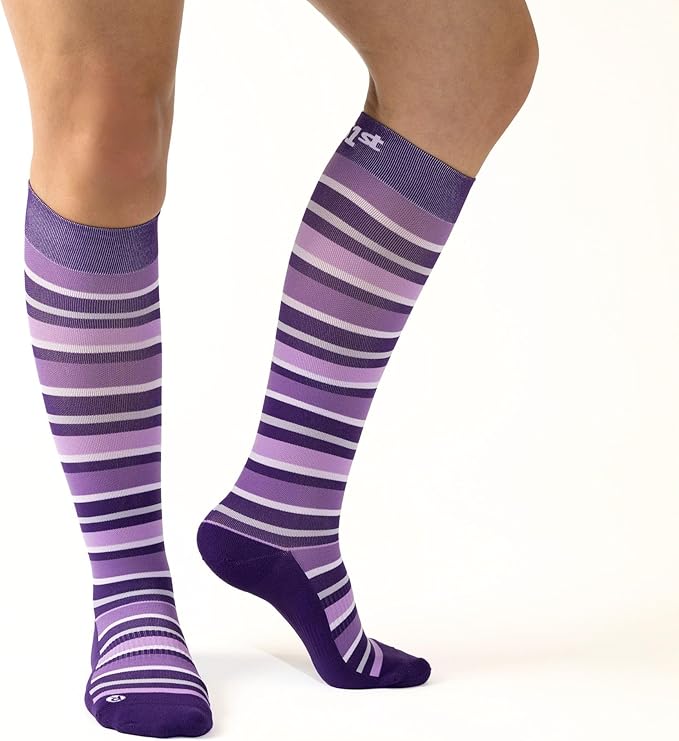 Medical Grade Compression Socks for Men & Women 15-20 mmHg by OrthoSleeve (Purple w/Stripes, Large)
