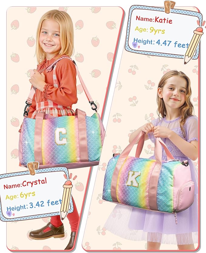 Dorm Room Essentials for Girls-Girl Gym Bag with Shoe Compartment, Kid Personalized Weekender Overnight Bags, Initial Travel Tote with Makeup Pouch, Preppy Stuff Gifts for Kids (Letter F)
