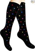 Cotton Compression Socks for Women & Men. 15-20 mmHg Support Knee-High Color Dots X/W