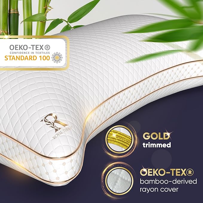 Royal Therapy King Memory Foam Pillow, Adjustable Shredded Odor-Free Pillow for Neck & Shoulder Pain Relief, Support for Back, Stomach, Side Sleepers