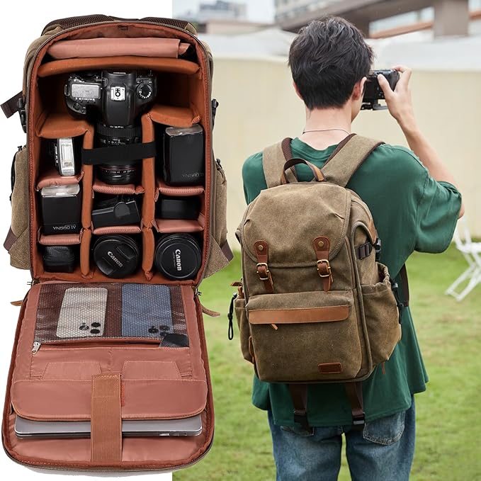 Camera Bag; Professional UAV Camera Backpack;Anti-Theft Camera Bag with Rain Cover; Large Capacity Photography Backpack（Coffee）, A3091