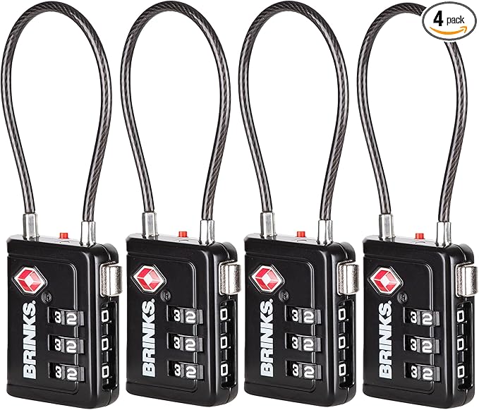 Brinks TSA Accepted Indicator Luggage Lock, Black - Ressetable Combination, 2.5 inch Long Shackle, New More Secure TSA008 Key, 4 Pack