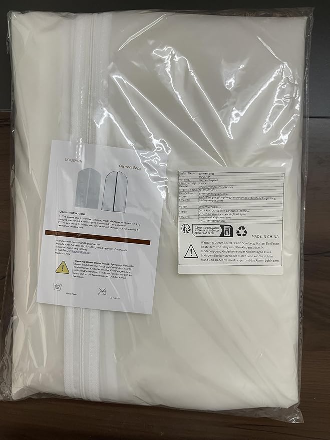 Garment Bags for Hanging Clothes 24''X48'' Suit Bags for Closet Storage (Pack of 6) Plastic Waterproof Suit Cover Bags with Zipper for Coats, Jackets, Shirts