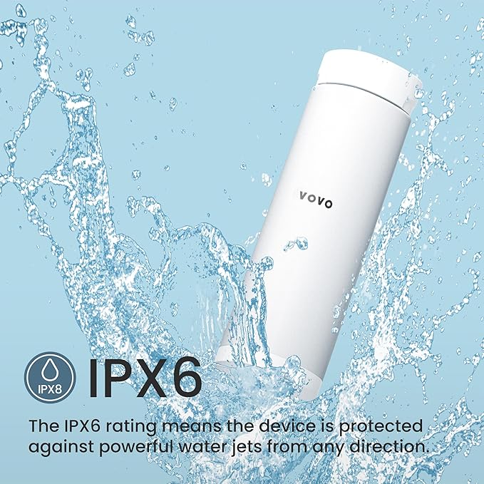 VOVO Go Portable Electric Bidet for Travel - 2 Adjustable Pressure Settings, Compact Handheld Bidet, Ideal for Personal Hygiene & Postpartum Care, Lightweight & Leak-Proof Design - 140ml, White