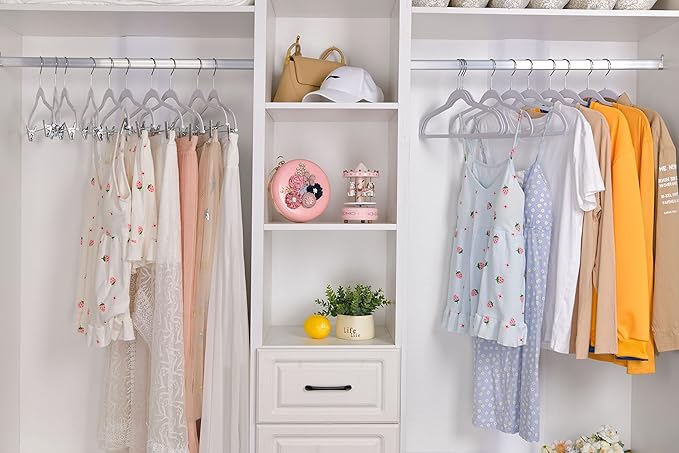 Quality Hangers Clothes Hangers 200 Pack - Non-Velvet Plastic Hangers for Clothes, 17.5 inch Coat Hanger Set -Space-Saving Closet Hangers with Chrome Hook, Functional Non-Flocked Hangers, Cream White