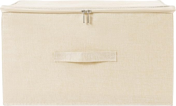 ANMINY Storage Bins with Zipper Lids 36 Qt Lidded Fabric Storage Boxes Baskets Cubes with Handles Collapsible Washable Cotton Linen Closet Shelf Clothes Organizer Containers - Beige, Large