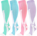 Kickticks 4 Pairs Compression Socks for Woman & Man Unisex 20-30mmHg Knee high Plus Size Wide Calves for Flying Running…