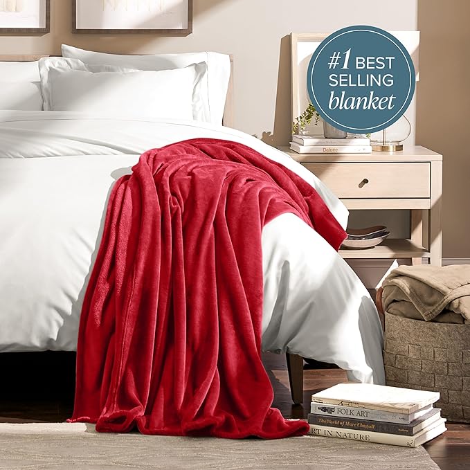 Bare Home Fleece Blanket - King Size - Ultra-Soft Lightweight for Bed, Sofa, and Couch - Luxury Microplush - Cozy Warm Blanket (King, Red)
