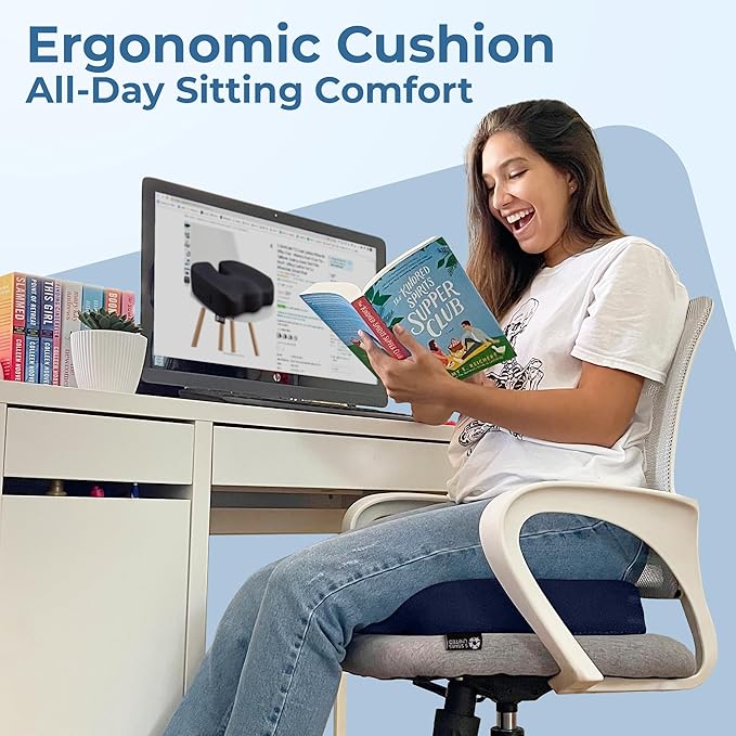 5 STARS UNITED Seat Cushion for Tailbone Pain Relief – Memory Foam Cushion for Coccyx, Hip, Hemorrhoid, Sciatica & Post-Surgery Recovery – Wheelchair, Car, Desk, Gaming & Office Chairs, D Blue