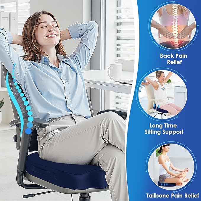 TushGuard Seat Cushion for Office Chair Memory Foam Non-Slip Cushion Back, Coccyx, Sciatica, Tailbone Pain Relief Butt Pillow for Office Chair, Car, Wheelchair, Blue, X-Large