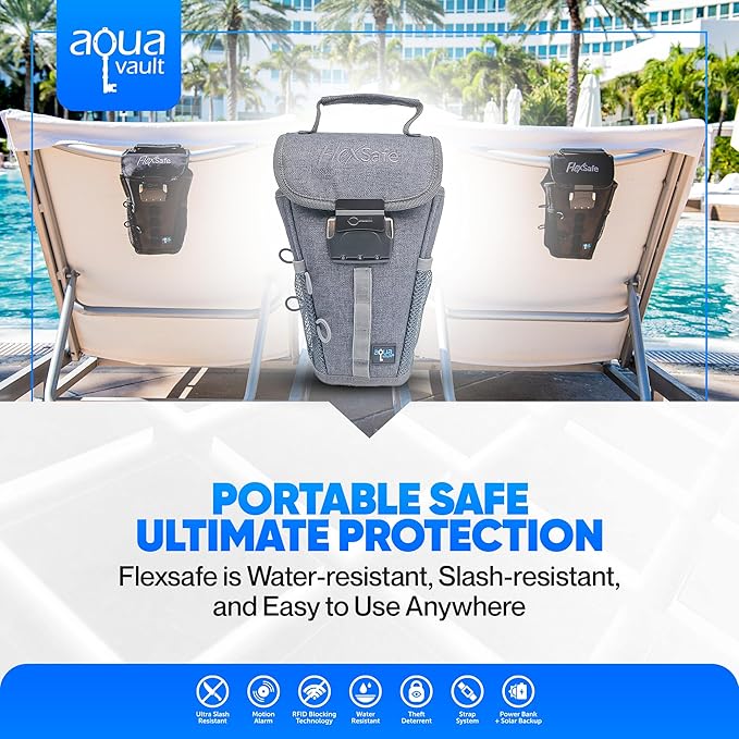 Aquavault | Flex Safe | Beach Chair Vault | Anti theft combination lock | 3 Digit Programmable lock | Water resistant, Slash Resistant and RFID Blocking (Grey)