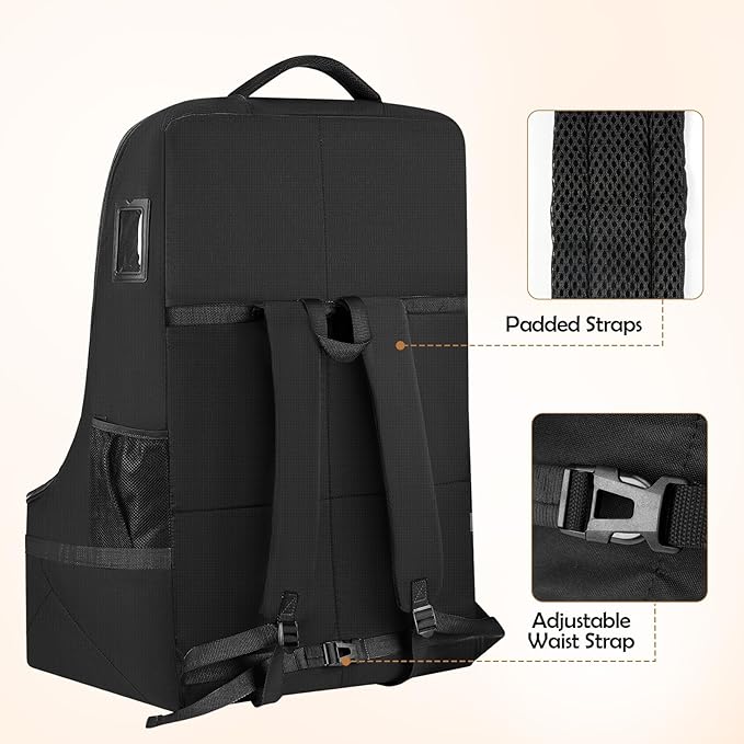 YOREPEK Padded Car Seat Backpack for Air Travel, Baby Travel Essentials for Flying, Car Seat Protector Bag for Baby Travel, Car Seat Bag for Airplane Travel (All Black)