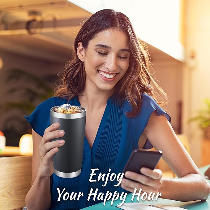 20 oz Tumblers Bulk Stainless Steel Tumbler with Lid Double Wall Vacuum Insulated Coffee Mug 20oz Powder Coated Cup for Hot and Cold Drinks, Black, 6 pack