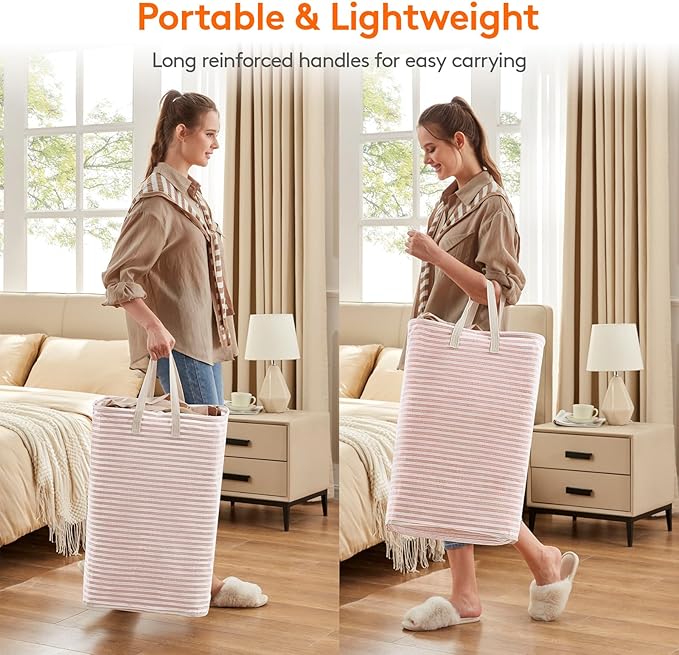Lifewit 3 Pack Laundry Hamper Large Collapsible Laundry Baskets, Freestanding Waterproof Clothes Hamper with Easy Carry Handles in Laundry Room Bedroom Bathroom College Dorm for Adults, Pink, 3 x 80L