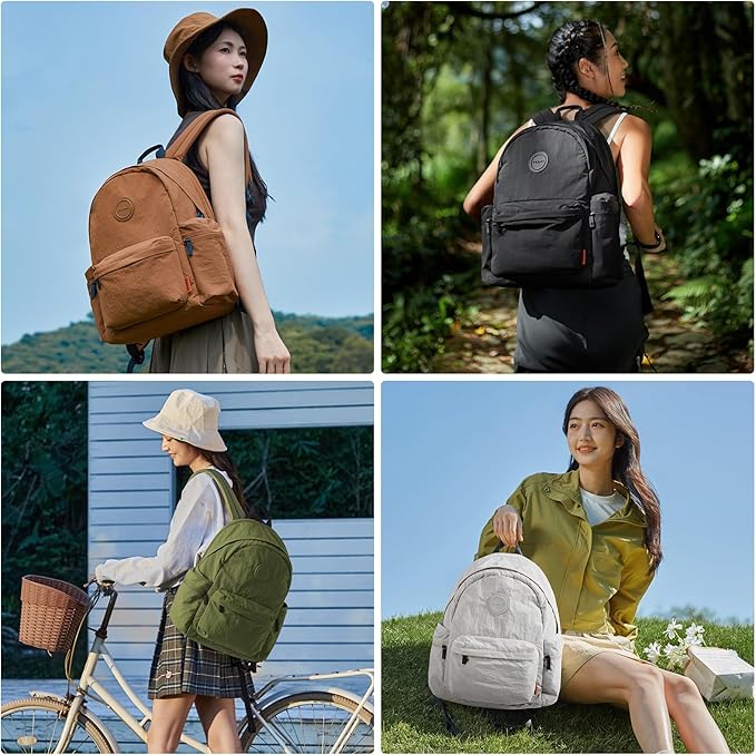 mixi Outdoor Lightweight Backpack Casual Carry On Laptop Backpack Travel Bookbag for Women Men, Water Resistant Durable Small Hiking Bag for Camping Weekender Sports College Work, 15 Inch, Light Gray