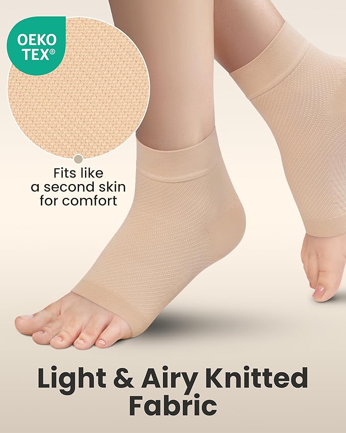 KEMFORD Ankle Compression Sleeve - Plantar Fasciitis Braces - Open Toe Compression Socks for Swelling, Sprain, Neuropathy, Foot Arch Support for Men and Women - 20-30mmhg, 2XL, Beige