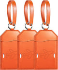 Mayski Luggage Tags for Suitcases 3 Pack Suitcase Bag Tags, TSA Approved, Metal Buckle, Bag Tags with Name ID Card Travel Essentials, Orange Airplane