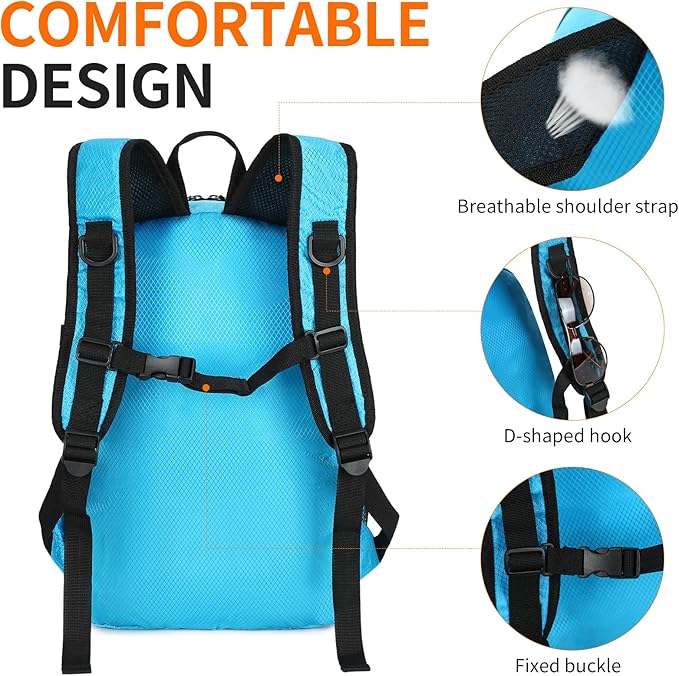 Large Hiking Daypack,30L Waterproof Hiking Backpack Packable Lightweight Travel Day Pack for Women Men (Blue, Large)