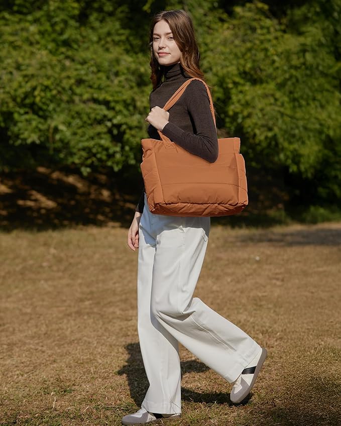 BAGSMART Tote Bag for Women, Lightweight Puffy Tote Bag with Compartments Shoulder Bag Handbag for Travel, Work, Gym,