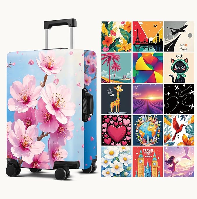 Luggage Cover Washable Suitcase Protector Anti-Scratch,Stretchable Fit for 20-34Inch Luggage Durable Travel Bag Cover with Zipper Closure (Peach blossom, L(fits 28-30Inch suitcase))