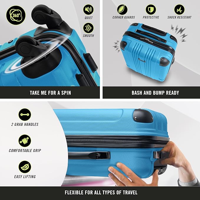 Kenneth Cole REACTION Out of Bounds Lightweight Hardshell 4-Wheel Spinner Luggage, Teal, 28-Inch Checked