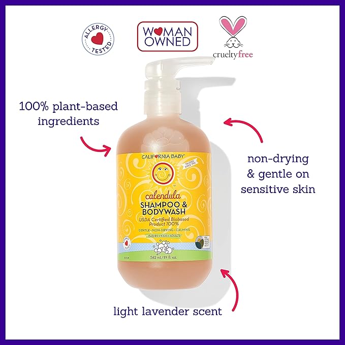 California Baby Calendula Shampoo and Body Wash | 100% Plant-Based (USDA Certified) | Allergy Friendly | Soothing Baby Soap and Toddler Shampoo for Dry, Sensitive Skin | 562 mL / 19 fl. oz.