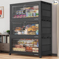 BROVIEW 600Qt Extra Large Stackable Storage Bins with Lid, Closet Organizer Collapsible Drawer Boxes with Wheels, Folding Plastic Cabinet Containers for Home Kitchen Room Organization, 3Pack Black