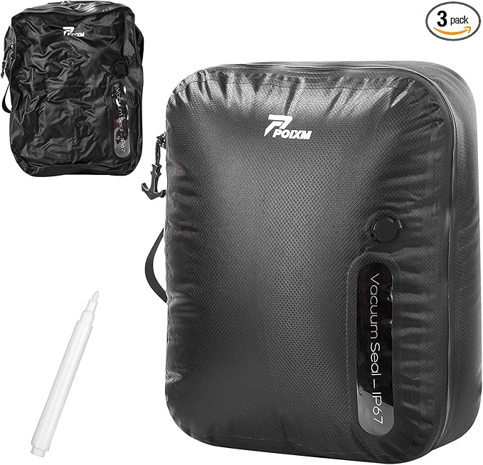 Vacuum Bags for Travel, 180° Open Zipper, IP67 Waterproof, Reusable Space Saver Compression Bags for Backpack, Suitcase, Home Storage(1 Pack, No Pump)