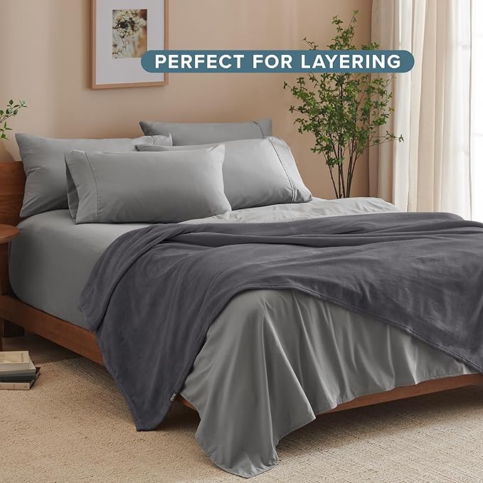 Bare Home Fleece Blanket - Full/Queen - Ultra-Soft Lightweight for Bed, Sofa, and Couch - Luxury Microplush - Cozy Warm Blanket (Full/Queen, Forged Iron Grey)