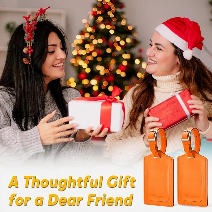 Travelambo Luggage Tags for Suitcases Faux Leather Privacy Protection 26 Pack Bag Tags Travel Accessories Essential, Hot Orange