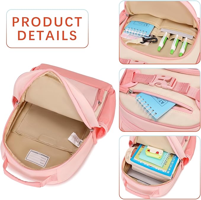 Lightweight Cute Kids Backpack for School Kindergarten Elementary Backpacks for Gilrs ages 6-8-10 (Blush Cream Coral)