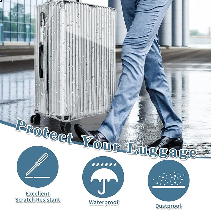 Yotako Upgraded Zippered Clear PVC Suitcase Cover, 28 Inch Luggage Covers for Suitcase Luggage Protector Cover 28''