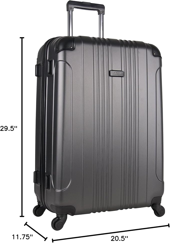 Kenneth Cole REACTION Out of Bounds Lightweight Hardshell 4-Wheel Spinner Luggage, Charcoal, 28-Inch Checked