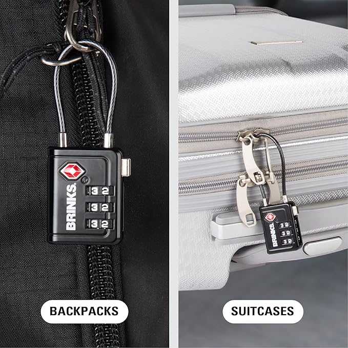 Brinks TSA Accepted Indicator Luggage Lock, Black - Ressetable Combination, New More Secure TSA008 Key, 4 Pack