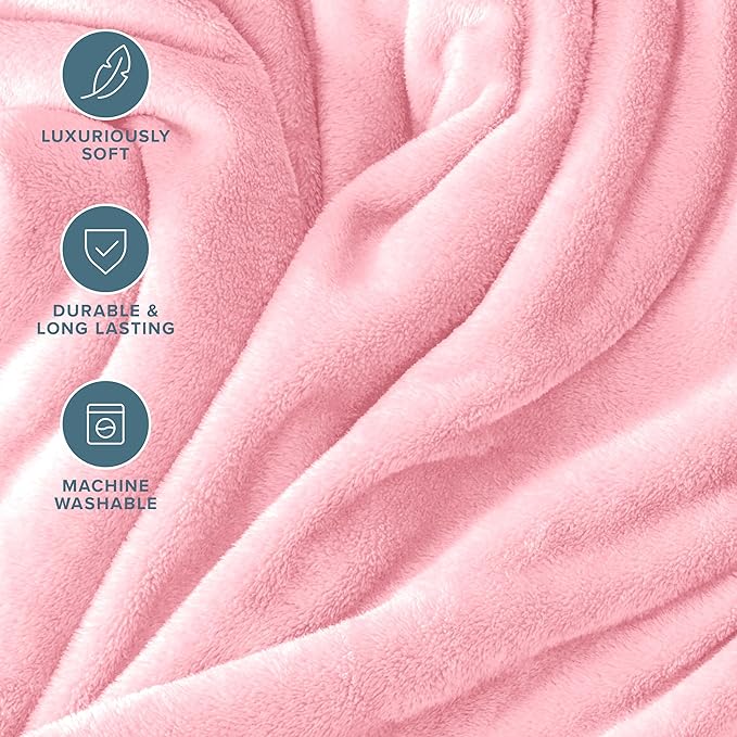 Bare Home Fleece Blanket - Throw Extra Long - Ultra-Soft Lightweight for Bed, Sofa, and Couch - Luxury Microplush - Cozy Warm Blanket (Throw XL, Light Pink)