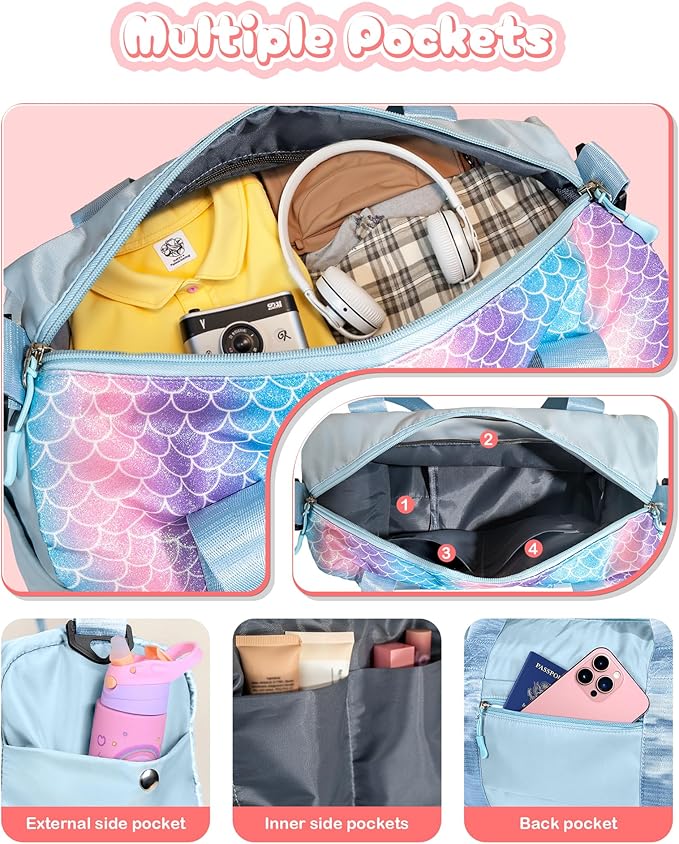 Cute Preppy Gifts for Girls-Girl Gym Bag with Shoe Compartment, Kid Personalized Weekender Overnight Bags, Initial Travel Tote with Makeup Pouch, Daughter In Law Gift (Letter D)