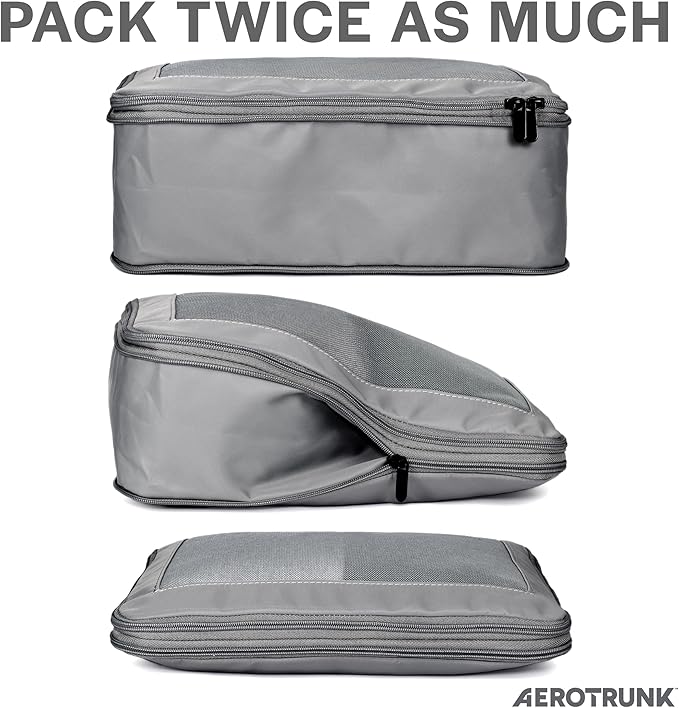 Aerotrunk Compression Packing Cubes for Travel - Luggage Organizer Bags - Double Zipper Packing Cubes for Suitcases (6-Pack, Dark Grey)