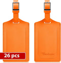 Travelambo Luggage Tags for Suitcases Faux Leather Privacy Protection 26 Pack Bag Tags Travel Accessories Essential, Hot Orange