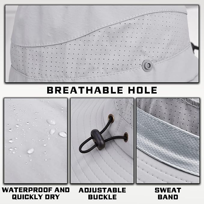 Sun Hats for Men Women, UPF50+ Protection Safari Hat,Wide Brim Fishing Hat with Neck Flap,Bucket Hats for Beach Hiking