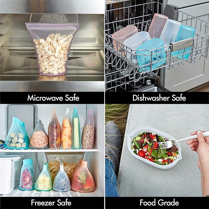 Zip Top Reusable Food Storage Bags | Sandwich Bag [Teal] | Silicone Meal Prep Container | Microwave, Dishwasher and Freezer Safe | Made in the USA